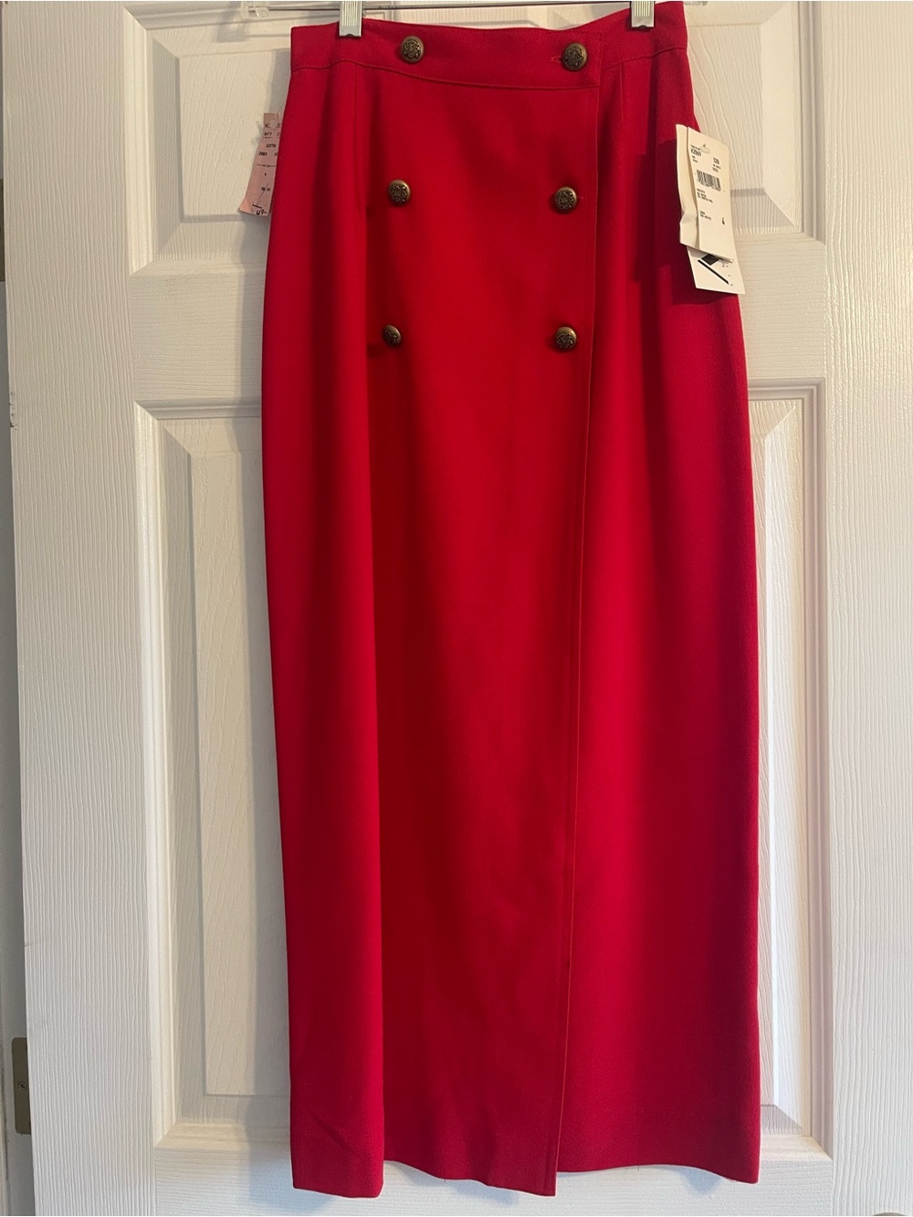 NWT Vtg MM by Krizia Red Worsted Wool Blend Wrap Midi Skirt Buttons Size 4